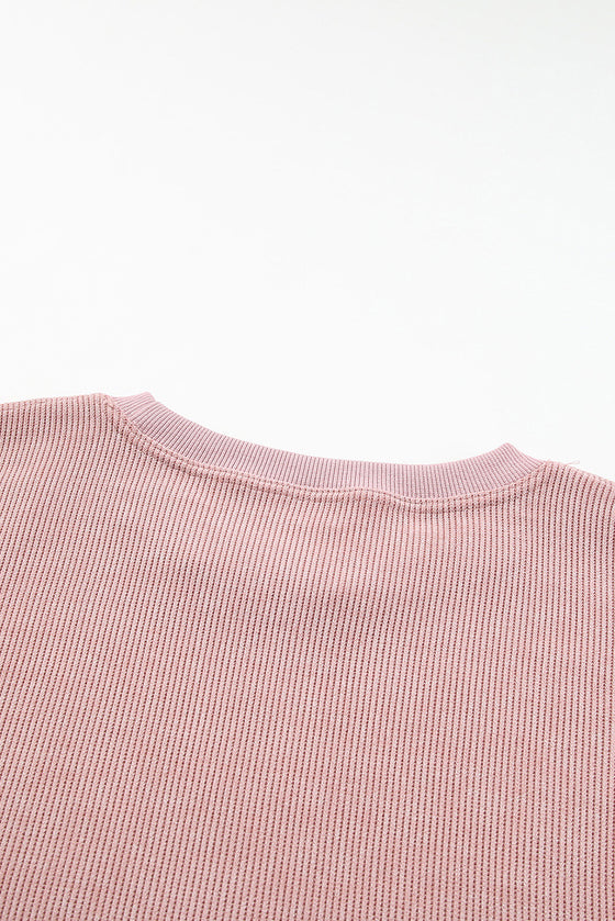 Pink Solid Ribbed Round Neck Pullover Sweatshirt |Available in 6 Colors