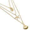 Shell, Starfish, and Scallop Multi-layered Pendent Necklace For Women in Gold Finish