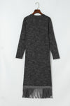 Black Mineral Washed Tassel Open Front Long Cardigan