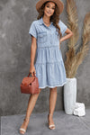 Blue Button Up Short Sleeve Denim Shirt Dress