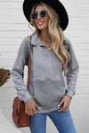 Grey Casual Pocket Quilted Patch Half Zipper Sweatshirt