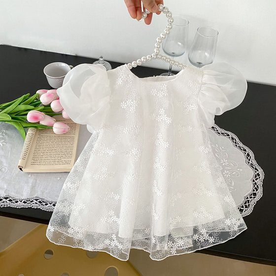 Baby Princess Hundred Days Banquet Clothes Puff Short Sleeve Cotton Lace Skirt