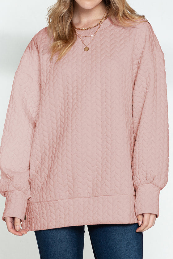 Black Quilted Snap Button Detail Drop Shoulder Sweatshirt | Available in Pink