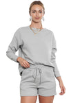 Gray Textured Long Sleeve Top & Drawstring Shorts Set | Available in Other Colors