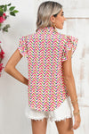 Multicolor Chevron Print Frill V Neck Ruffle Blouse