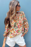 Multicolor Boho Floral Print Puff Sleeve Shirt