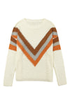 Beige Chevron Casual Drop Shoulder Knit Sweater