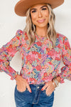 Multicolor Floral Print Smocked Cuffs Long Sleeve Blouse | Available in 2 Patterns