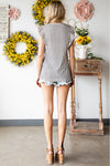 Grey Casual Striped Print Ruffle Summer Top