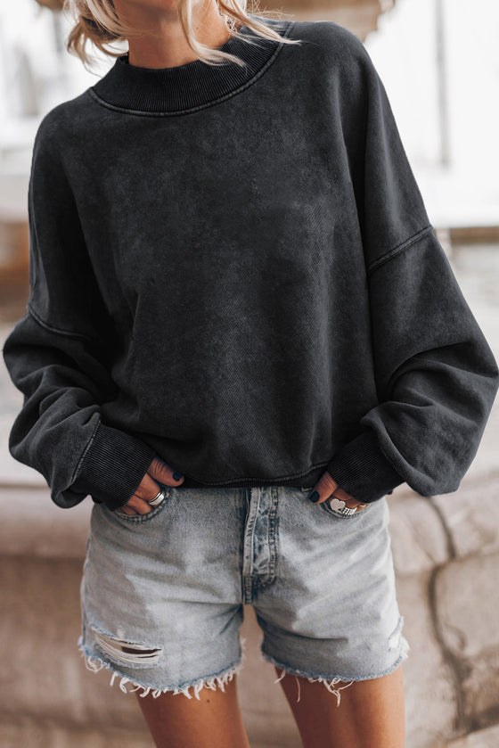 Red Drop Shoulder Crewneck Washed Pullover Sweatshirt