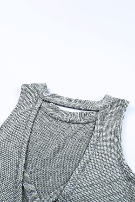 Black Crisscross Cut-out Back Knit Sleeveless Dress | Available in Gray