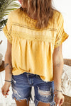 Apricot Swiss Dot Crochet Eyelet Back Button Detail Blouse | Available in 3 Colors