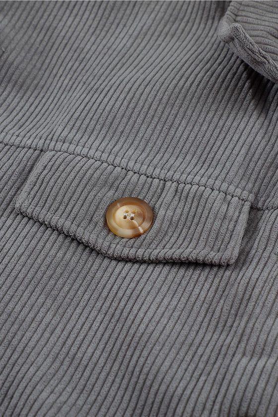 Khaki Ribbed Corduroy Long Sleeve Jacket with Pocket