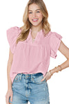 Pink Tiered Ruffle Sleeve Blouse