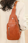 Chestnut Adjustable Straps Zipped PU Leather Sling Bag