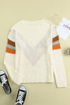 Beige Chevron Casual Drop Shoulder Knit Sweater