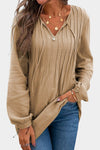 Green Pleated V Neck Crinkled Loose Tunic Top | Available in 2 Colors