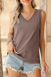 Mist Green Contrast Trim V-Neck Loose Fit Tank Top | Available in 4 Colors
