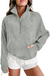 Brown Zip Up Stand Collar Thumbhole Sleeve Sweatshirt | Available in 4 Colors