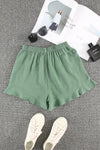 Khaki Casual Pocketed Ruffle High Waist Shorts