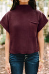 Oatmeal Patch Pocket Ribbed Knit Short Sleeve Sweater | Available in 7 Colors