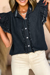 Ruffled Flutter Frayed Denim Top | Available in 2 Colors