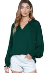 Rose Pleated V Neck Puffy Sleeve Blouse | Available in 2 Colors