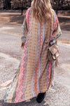 Pink Boho Print Tassel Tie Duster Cover-up