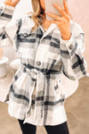 Black and White Plaid Belted Jacket