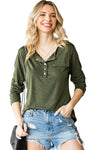 Dark Blue Casual Long Sleeve Snap Button Henley Top | Available in 2 Colors