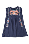 Navy Blue Embroidered Short Dress