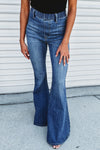 Dark Blue Elastic High Waist Flared Jeans