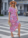 Abstract Print Wrap V Neck Flutter Sleeve Mid Length Summer Dress | Available in Blue