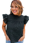 Black Frilled Neck Ruffle Textured Blouse