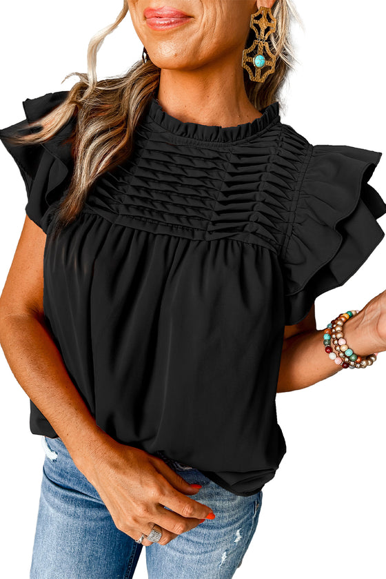 Rose Red Ruched Ruffle Blouse | Available in 3 Colors