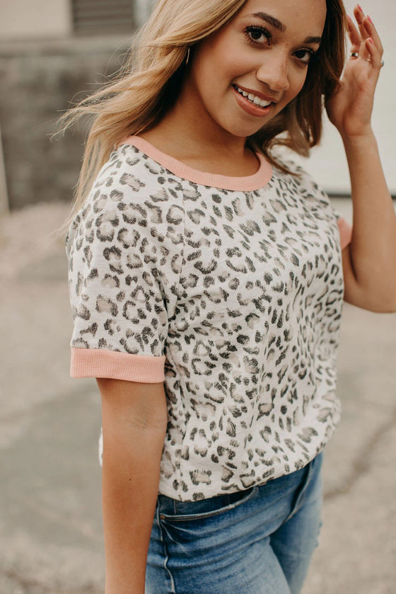 Cheetah Print with Jewel Neckline T-Shirt