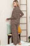 Leopard Print Lapel Neck Shirt and Drawstring Pants Loungewear Set