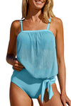 Pink Striped Mesh Knotted Hem Tankini Swimsuit | Available in 3 Colors