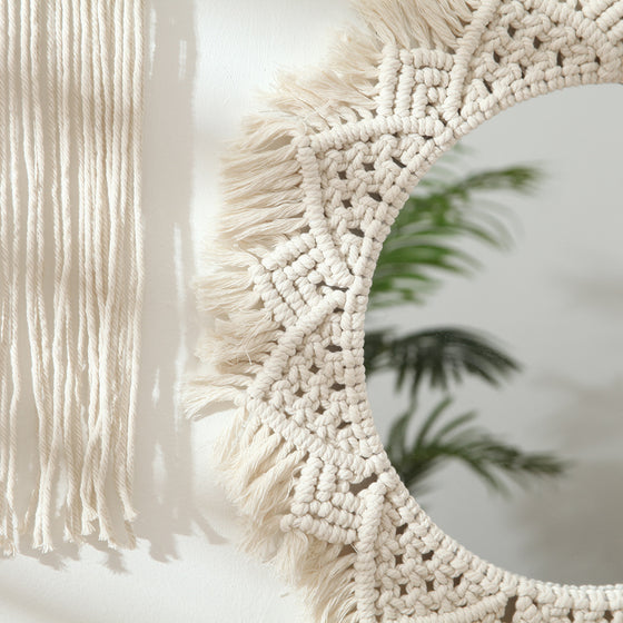 Round Hand-Made Macrame Wall Mirror