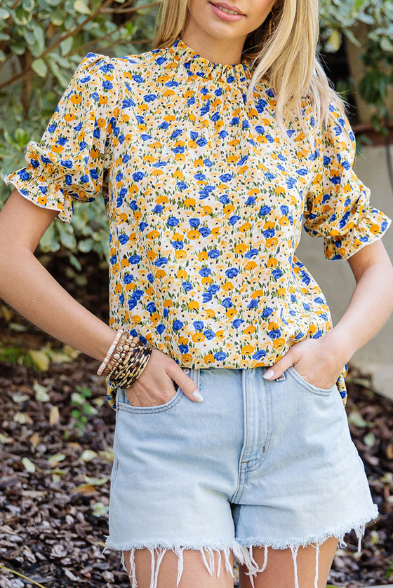 Orange Floral Mock Neck Blouse | Available in Yellow