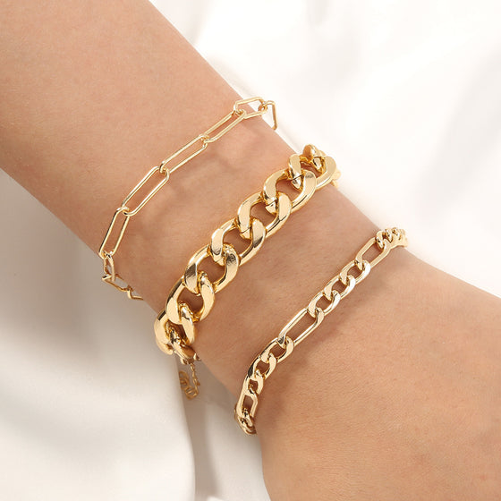 Delicate Chain Bracelet Set in Gold Finish