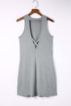 Black Crisscross Cut-out Back Knit Sleeveless Dress | Available in Gray