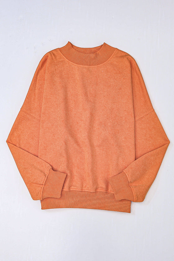 Red Drop Shoulder Crewneck Washed Pullover Sweatshirt