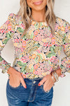 Multicolor Floral Print Smocked Cuffs Long Sleeve Blouse | Available in 2 Patterns