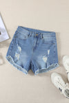 Dark Blue Casual Frayed Hem Denim Shorts | Available in 2 Colors