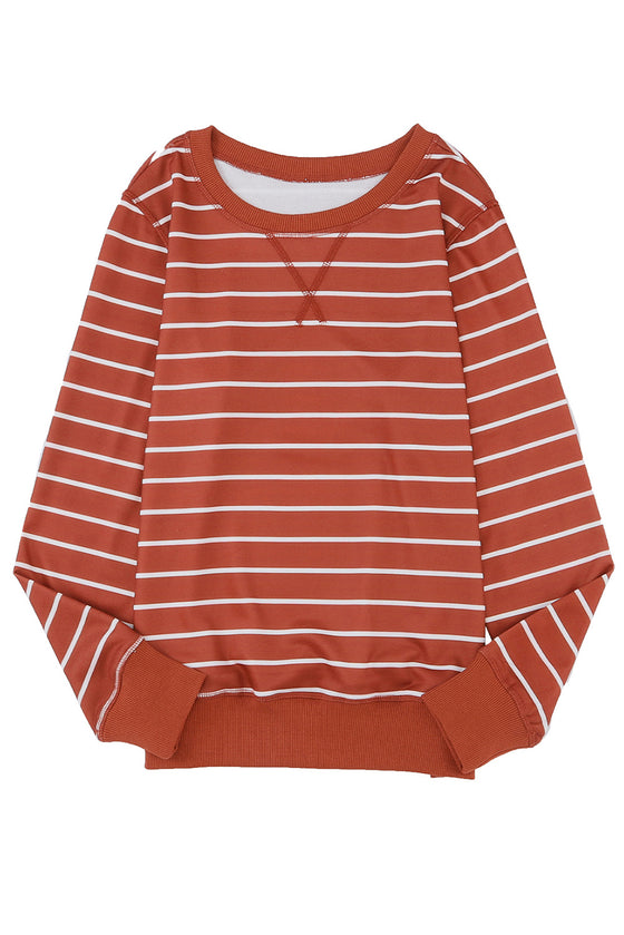 Striped Print Casual Long Sleeve Pullover Top | Available in 2 Colors