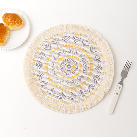 Round Nordic Style Fringed Cotton Placemat