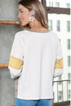 White Color Block Exposed Seam Pullover Long Sleeve T Shirt no