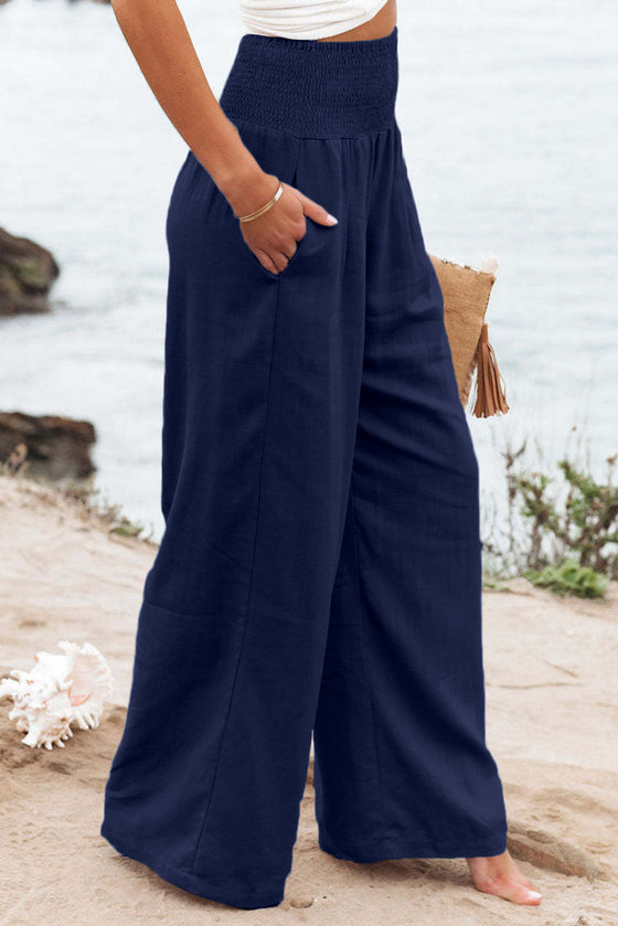 Khaki Smocked High Waist Wide Leg Pants | Available in 7 Colors