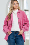 Rosy Corduroy Pockets Loose Fit Raw Hem Jacket